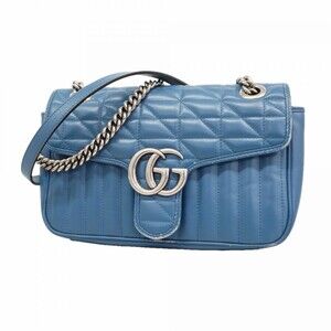 GUCCI Blue Leather GG Marmont Shoulder Bag